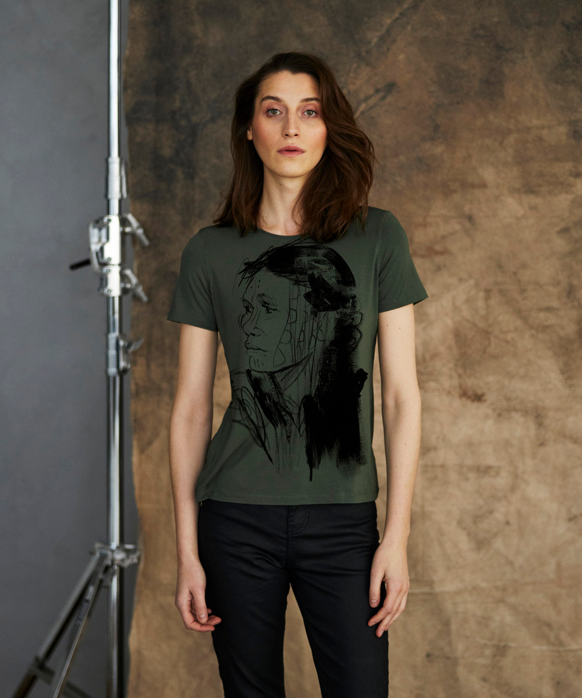 Chin portrait woman khaki