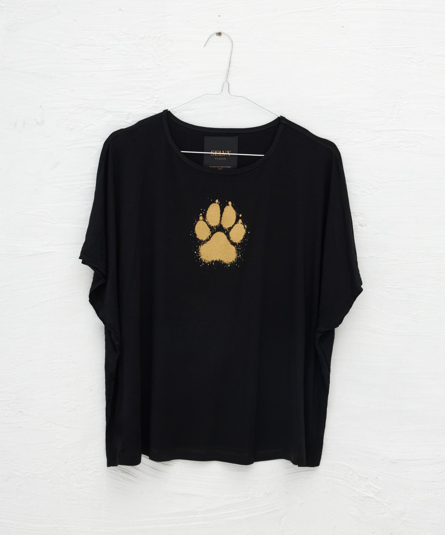 Koszulka damska - Gold Footprint oversize - czarna