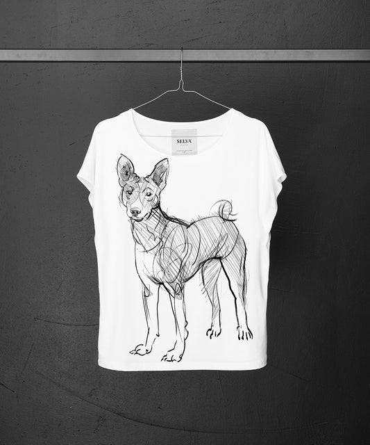 Koszulka damska - Basenji - wzór 1 - biała