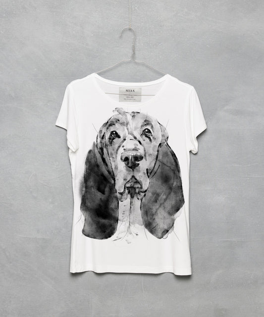 Koszulka damska - Basset Hound - wzór 2 - biała