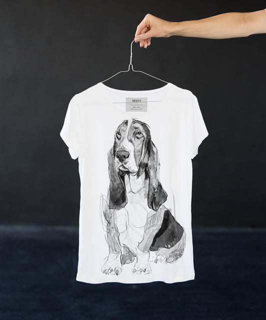 Koszulka damska - Basset Hound - wzór 3 - biała