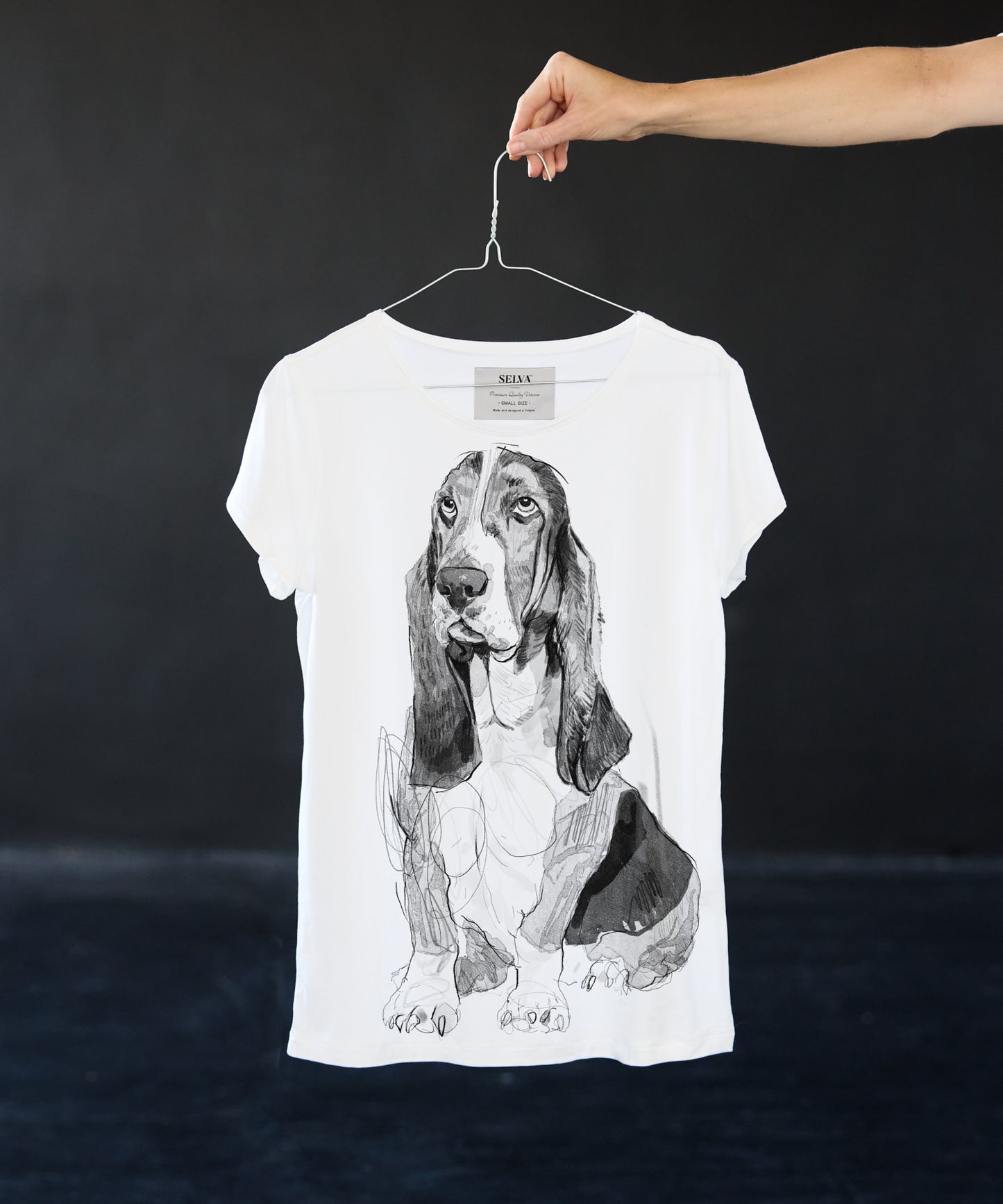 Koszulka damska - Basset Hound - wzór 3 - biała