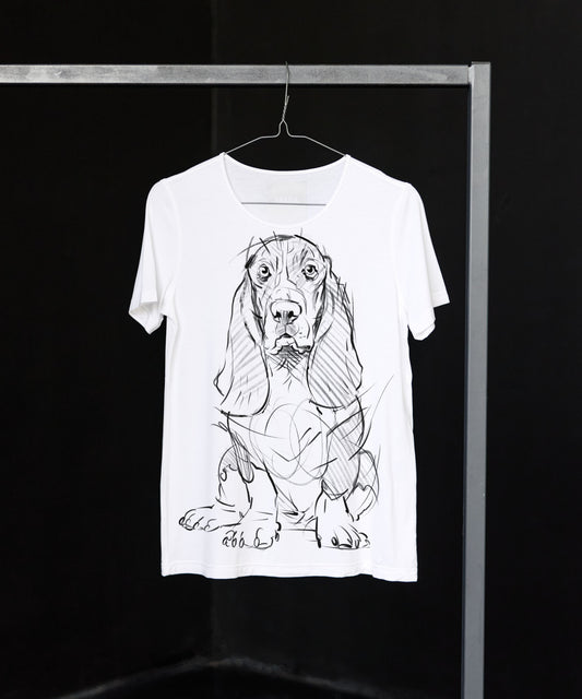Koszulka damska - Basset Hound - wzór 4 - biała