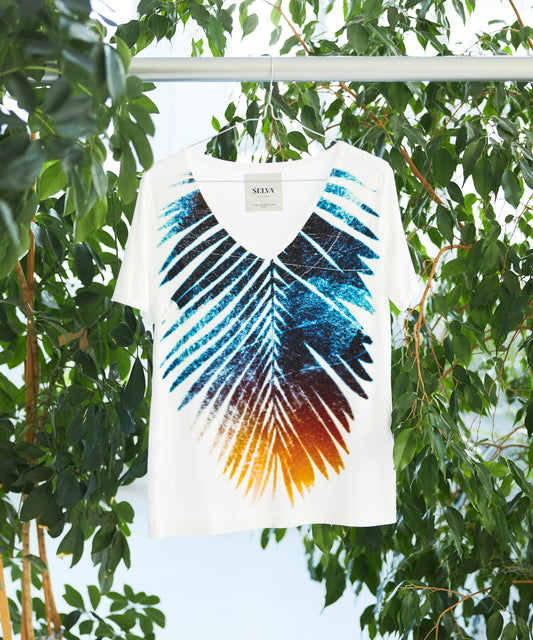 Blue leaf V-neck T-shirt Woman