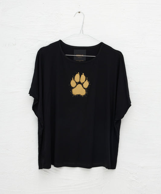 Koszulka damska - Gold Footprint oversize - czarna