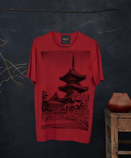 Ito Nisaburo „The Pagoda of Kiyomizu Temple” Men’s T-Shirt – marsala