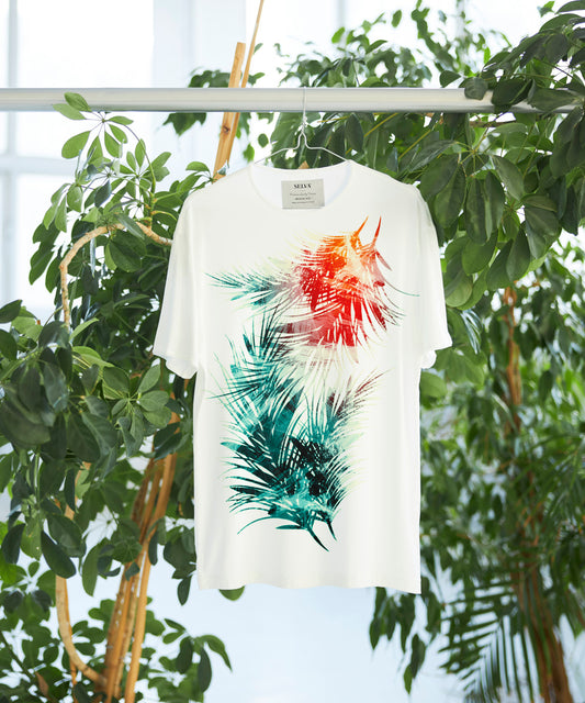 Orange&Turquoise leaf T-shirt