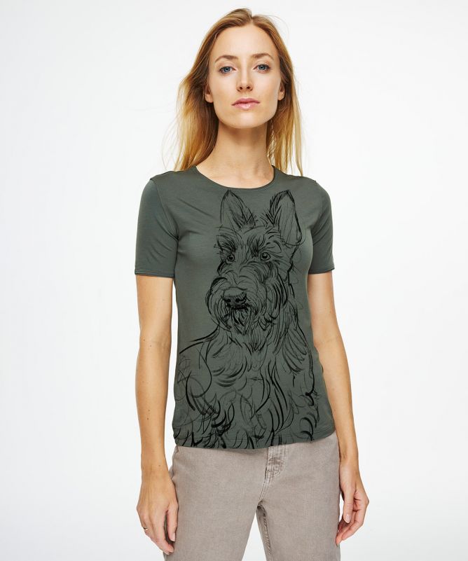 Scottish Terrier khaki t-shirt woman