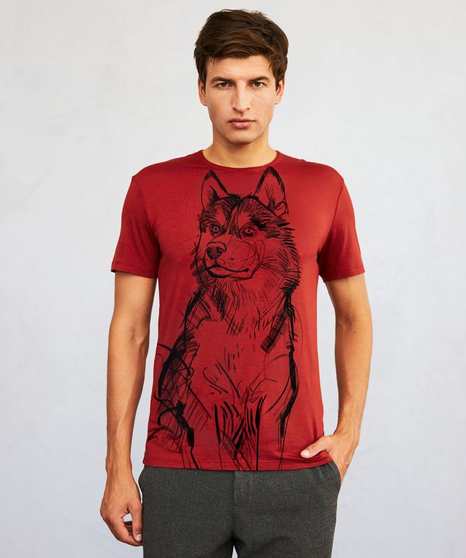Siberian Husky marsala t-shirt MAN