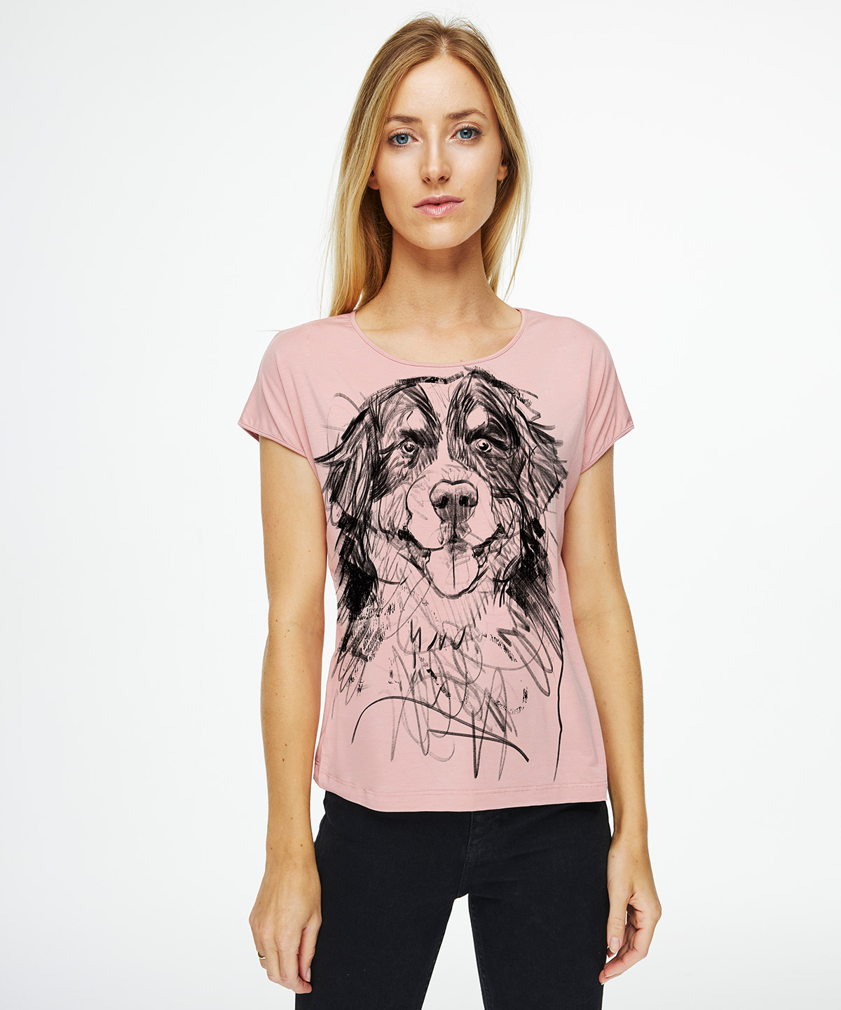 Bernese Mountain Dog light pink t-shirt woman