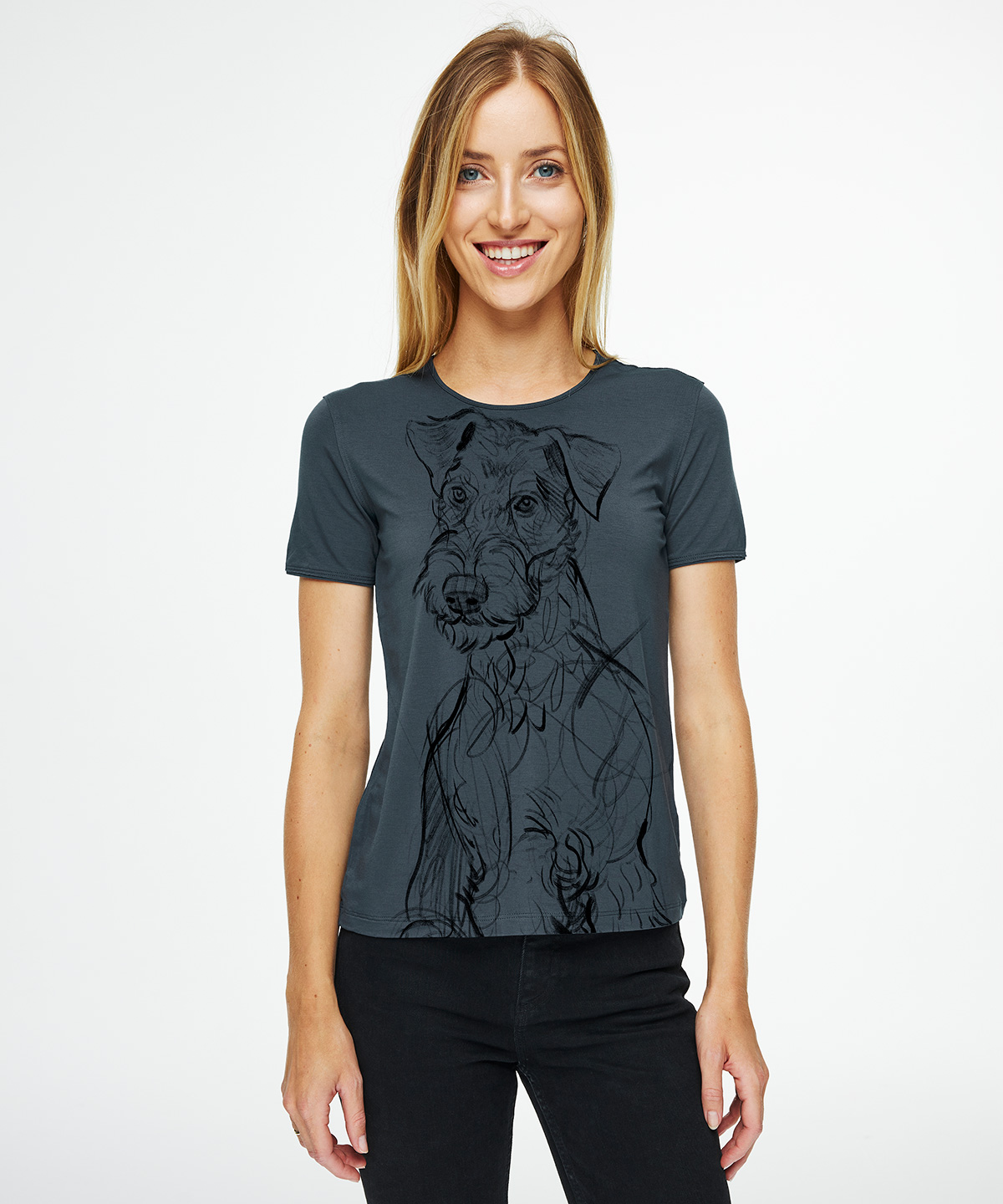 Airedale terrier dark cool gray t-shirt woman