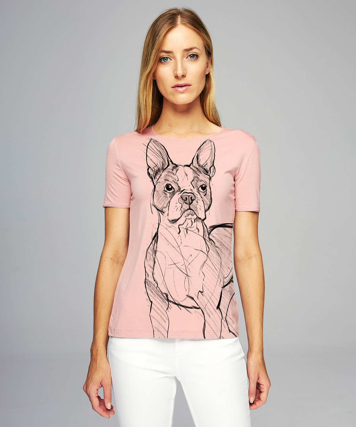 Boston terrier light pink t-shirt woman