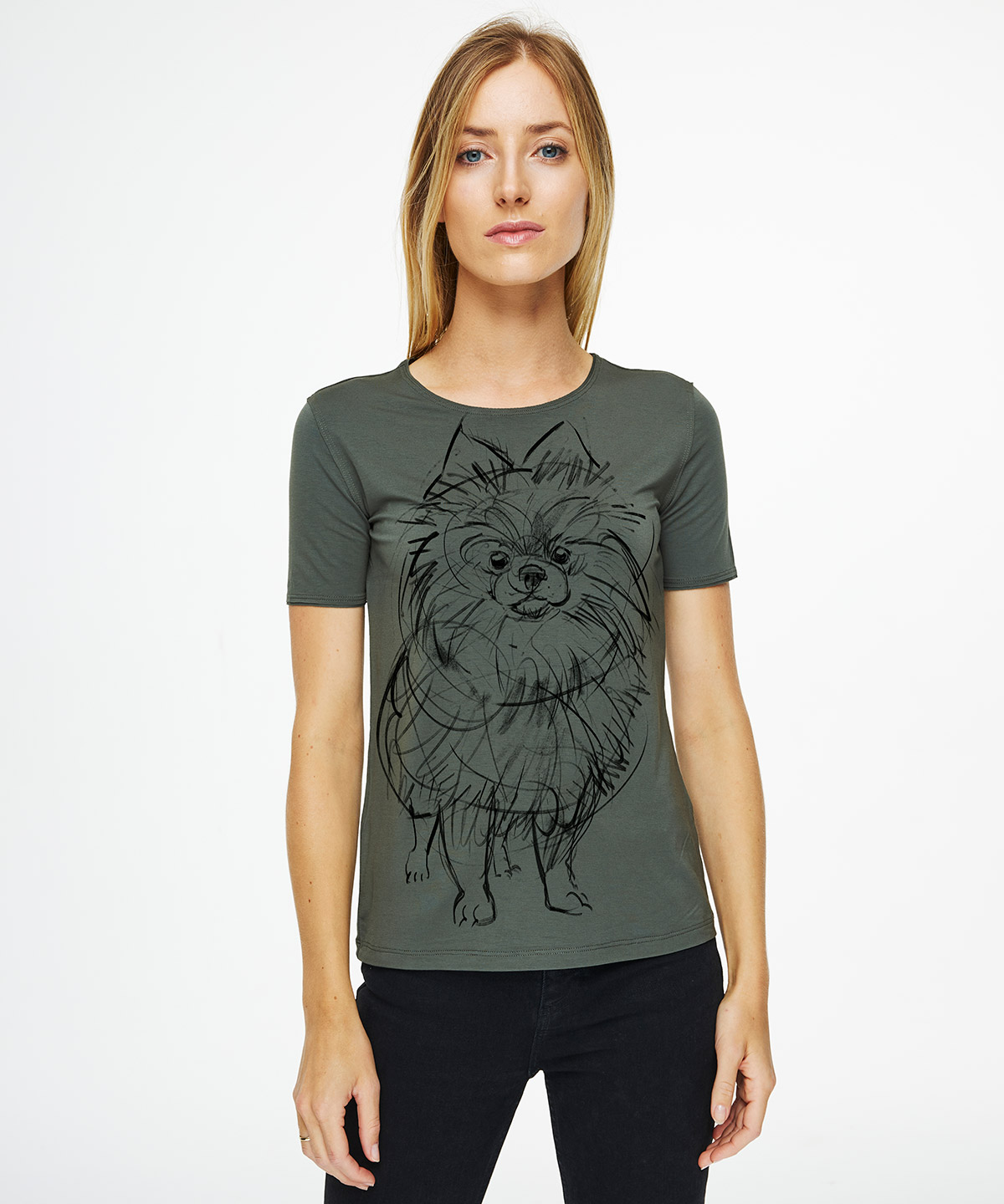 Pomeranian khaki t-shirt woman