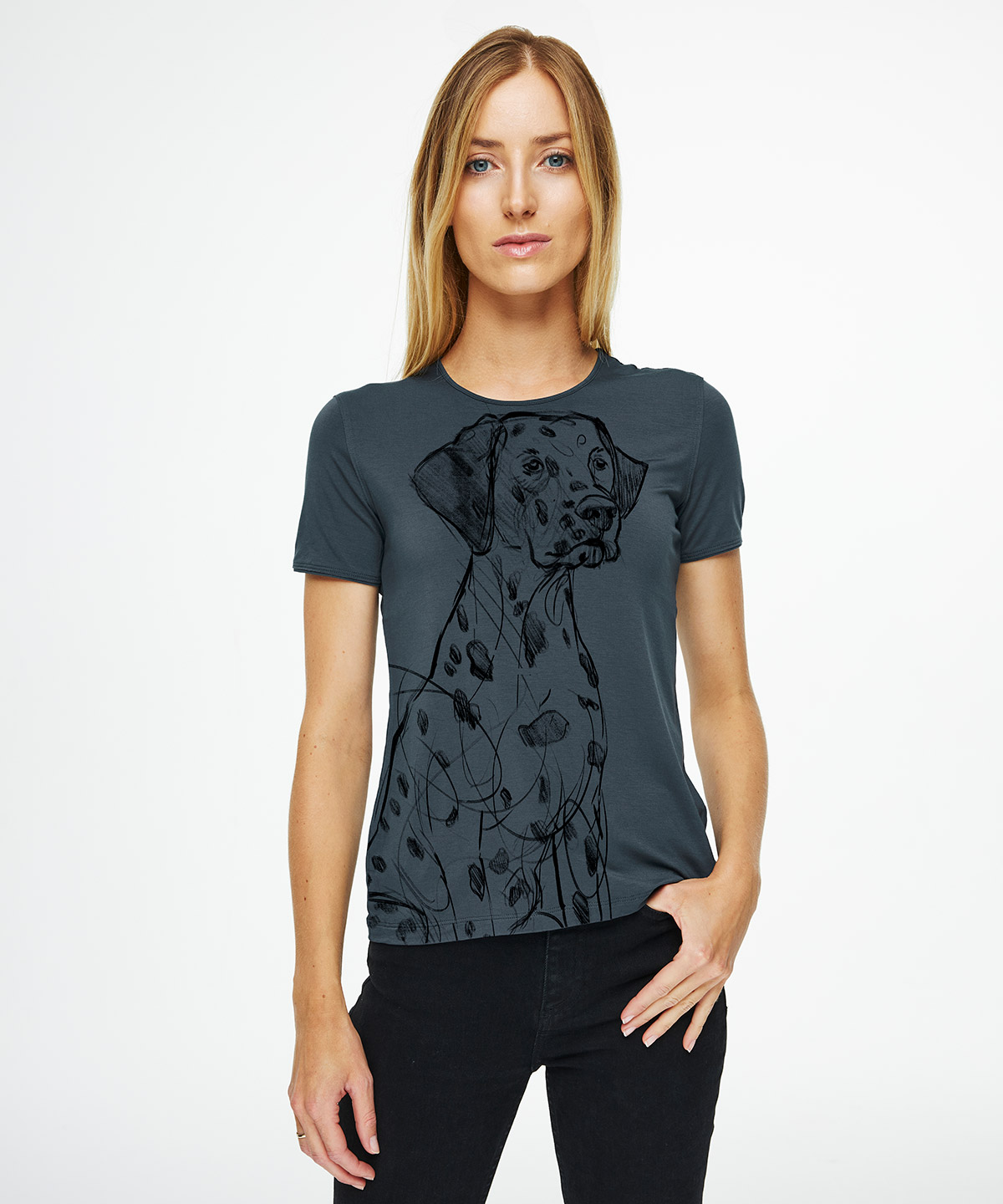 Dalmatian dark cool gray t-shirt woman