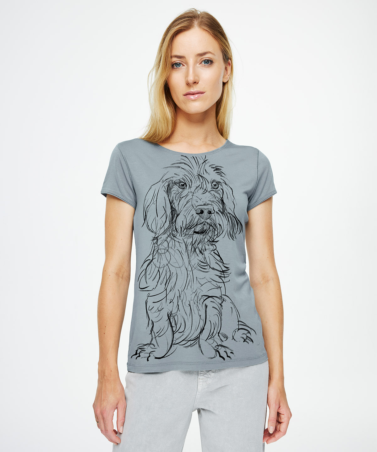 Wirehaired Dachshund storm cloud t-shirt woman