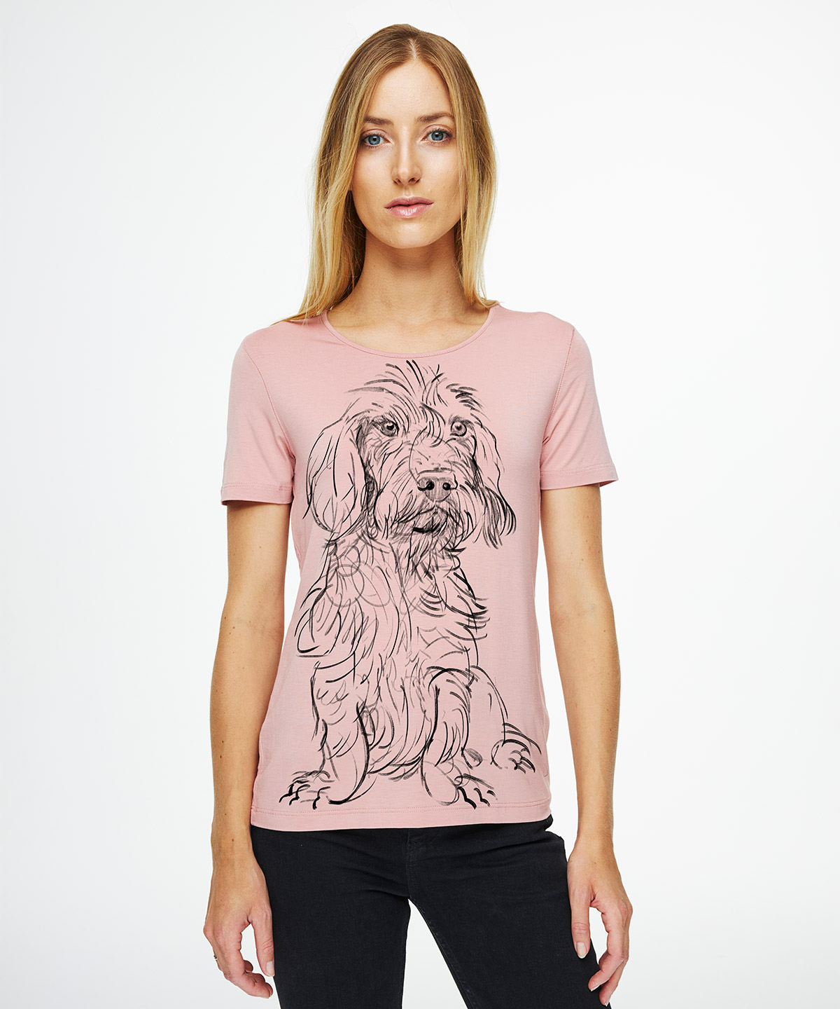 Wirehaired_Dachshund light pink t-shirt woman