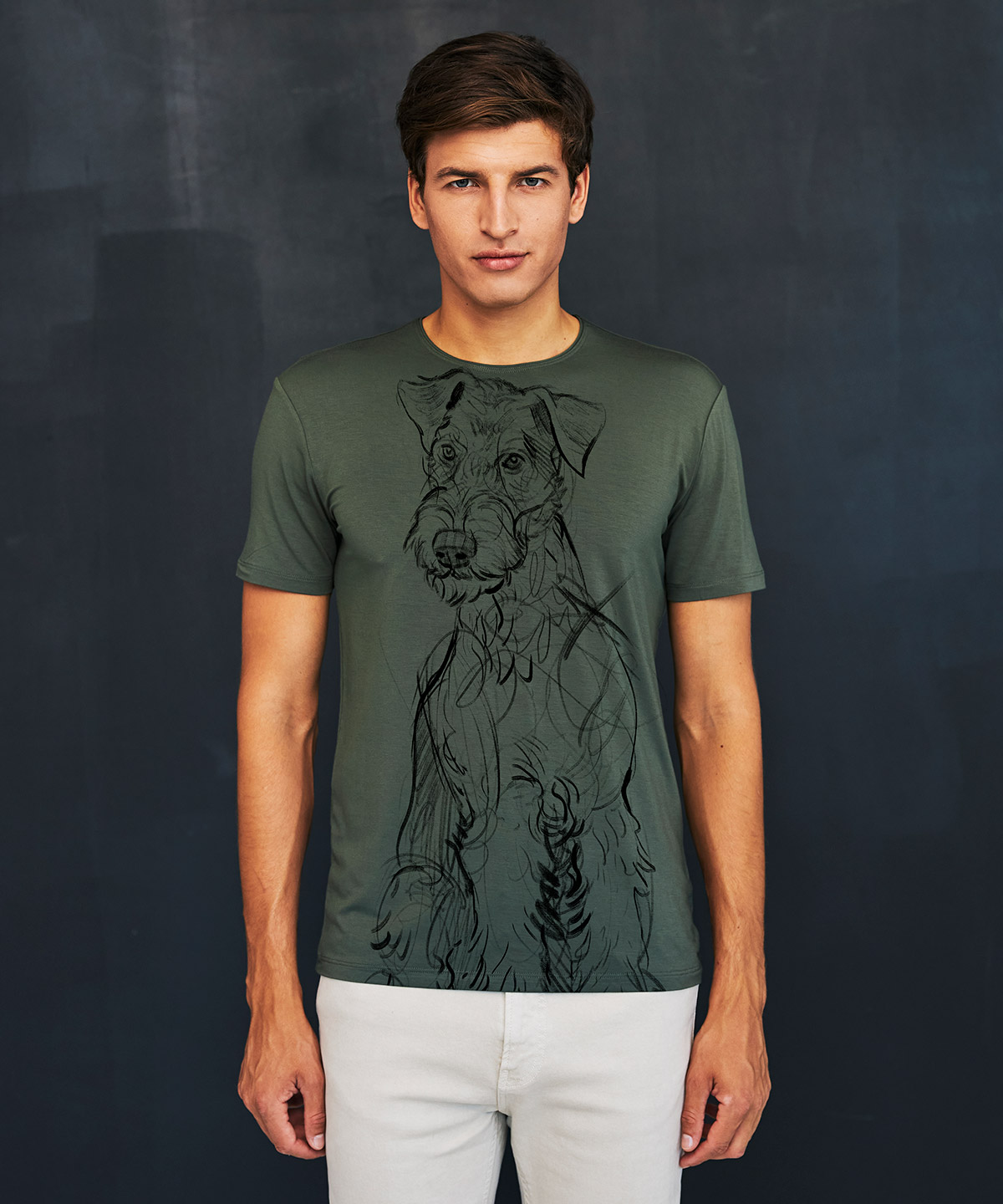 Airedale Terrier khaki t-shirt MAN