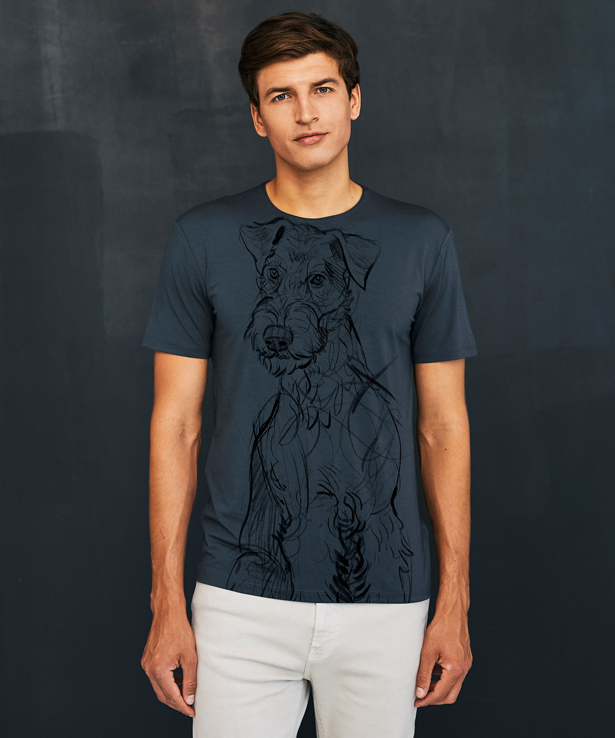 Airedale Terrier dark cool gray t-shirt MAN