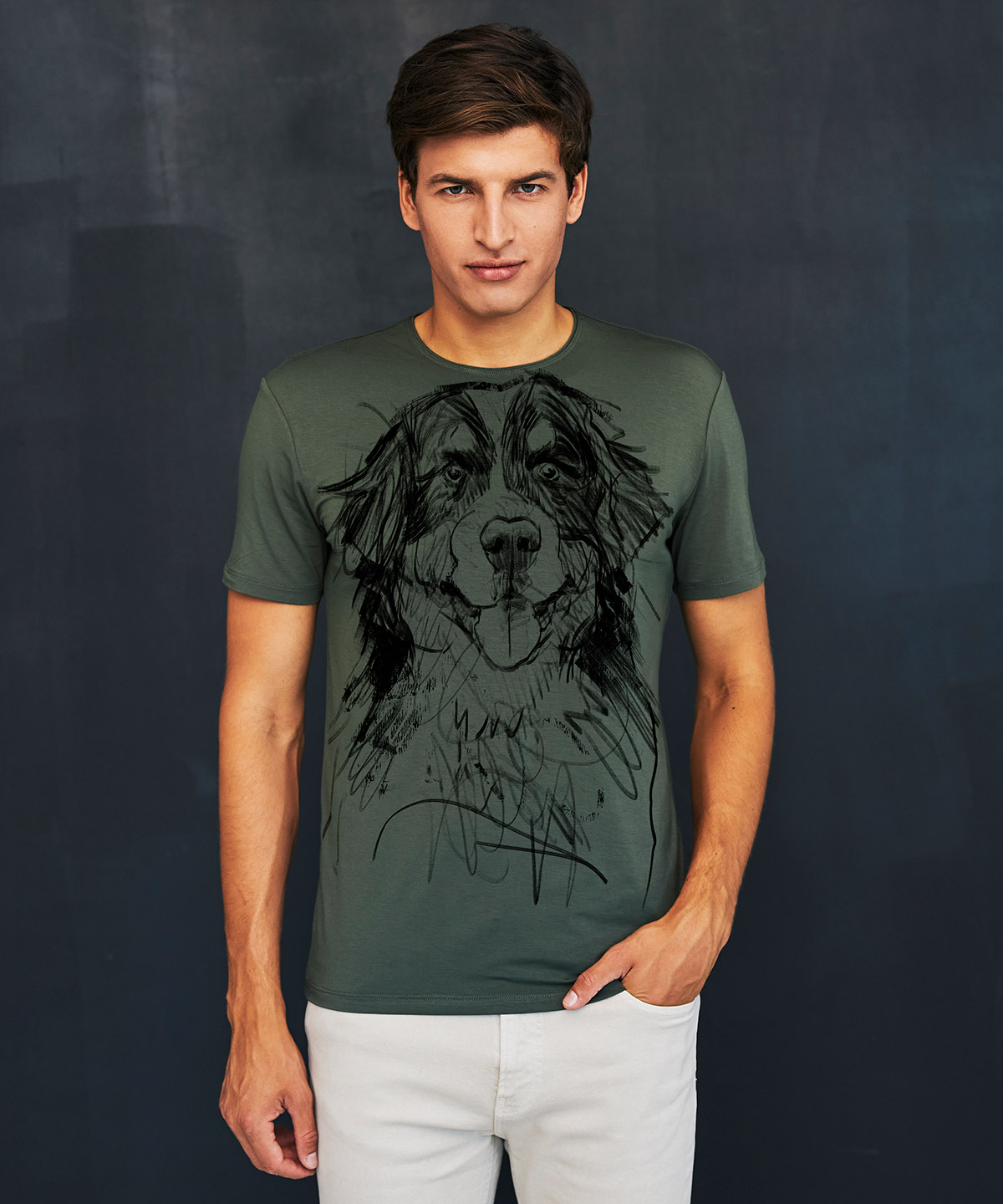Bernese Mountain Dog khaki t-shirt MAN