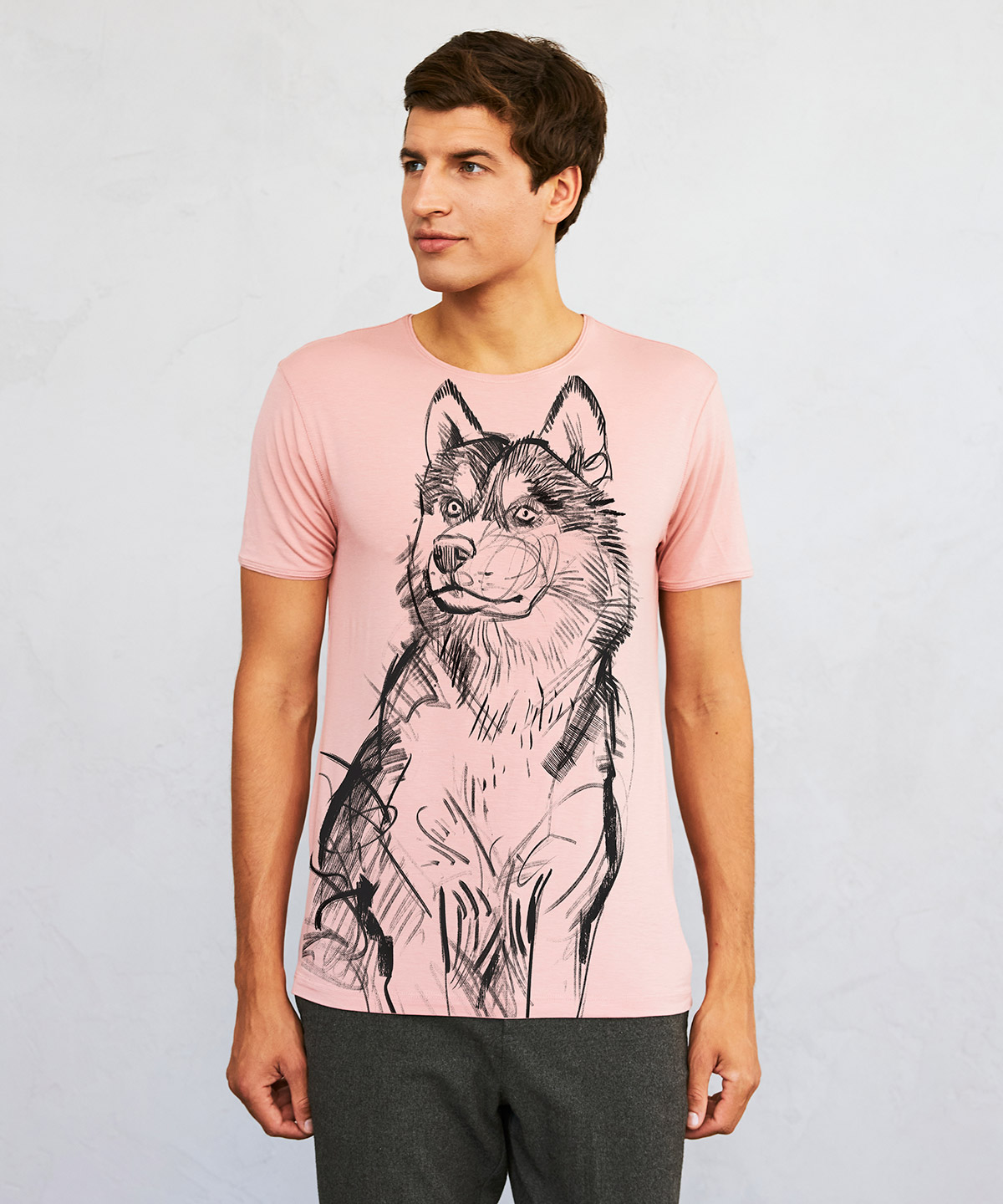 Siberian Husky light pink t-shirt MAN