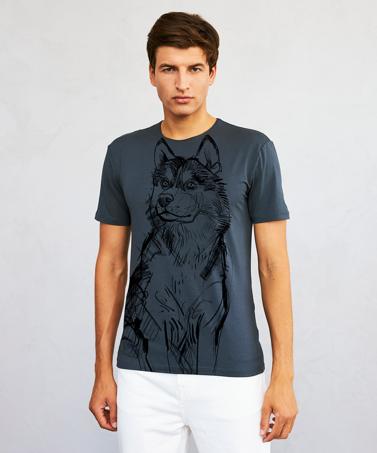 Siberian Husky dark cool gray t-shirt MAN
