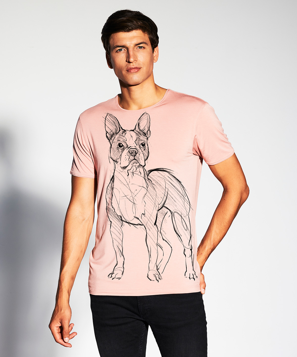 Boston terrier light pink t-shirt MAN