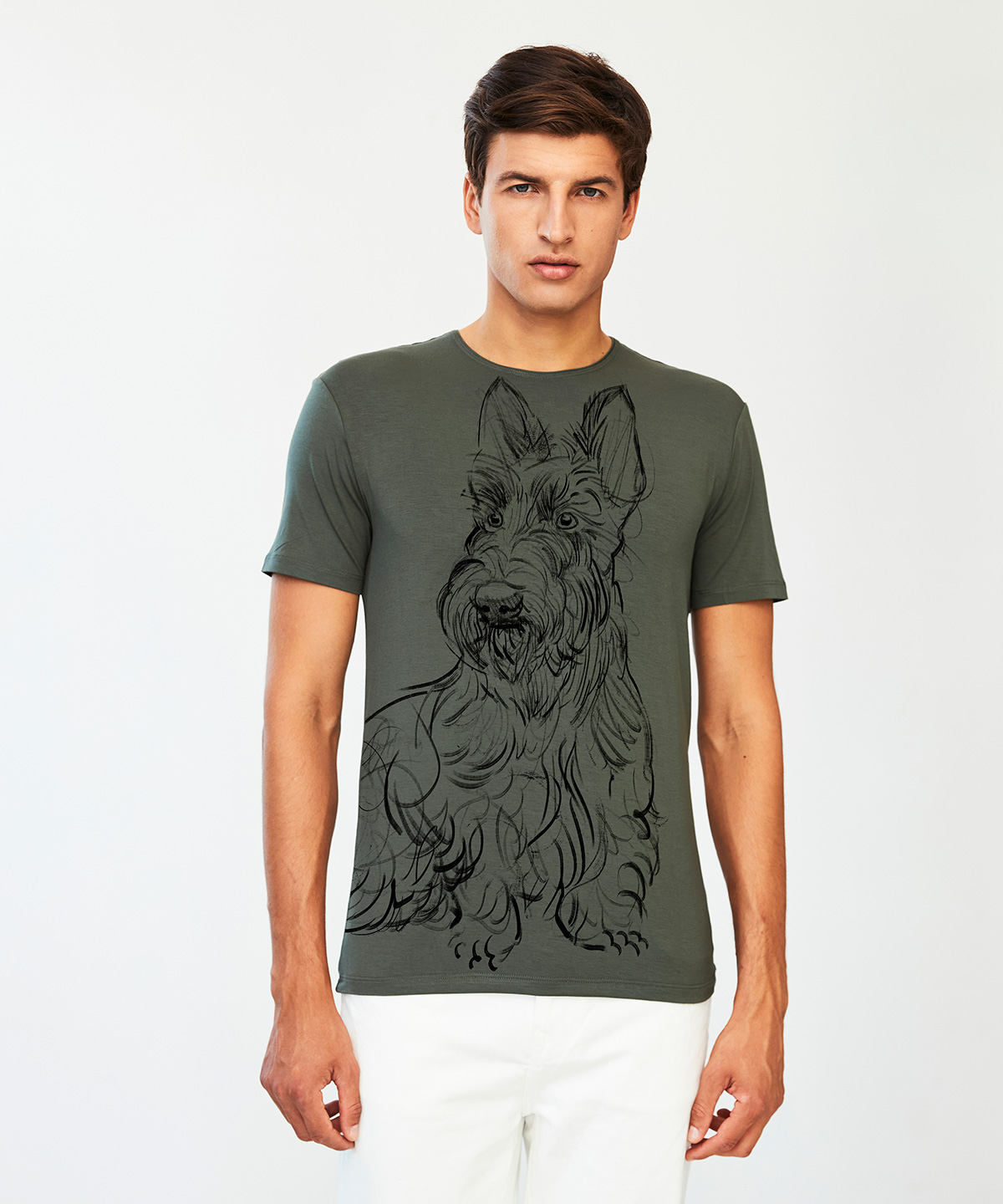 Scottish Terrier khaki t-shirt MAN