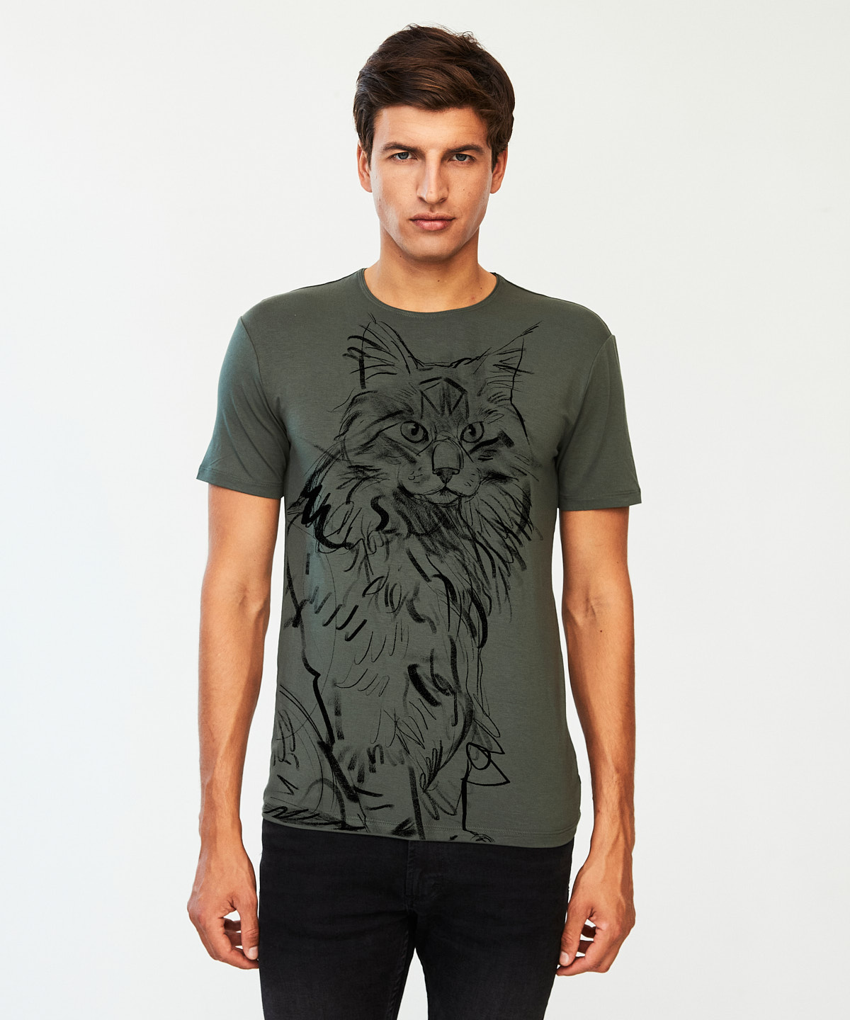 Norwegian Forest Cat khaki t-shirt MAN