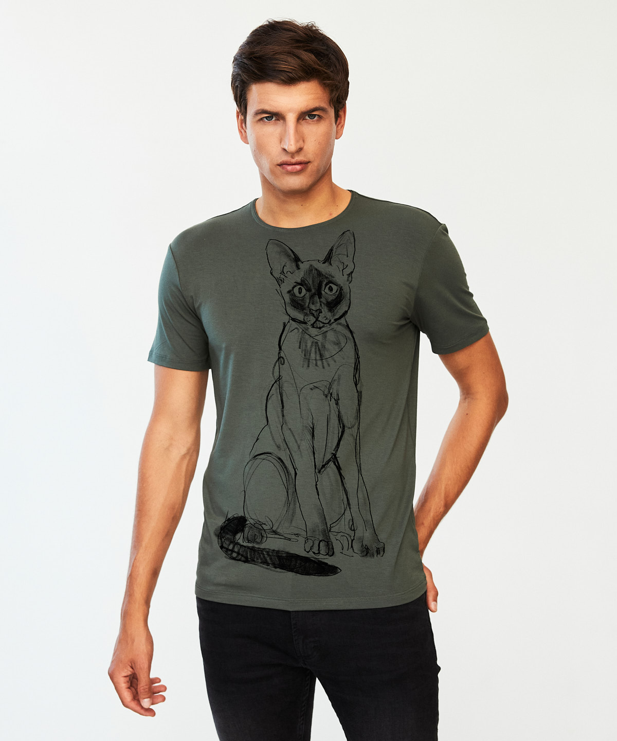 Siamese Cat khaki t-shirt MAN